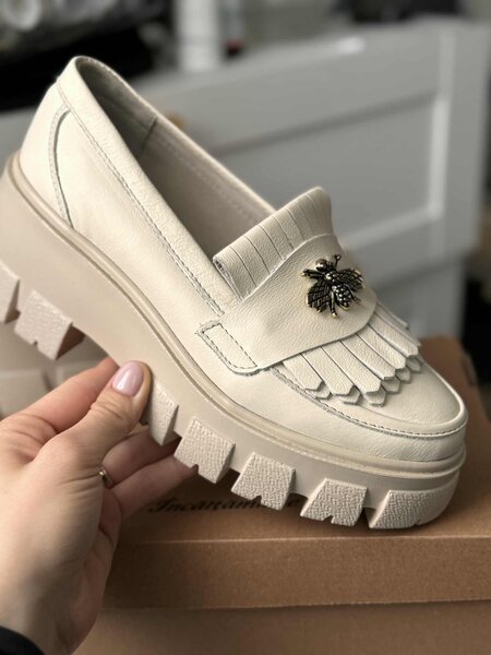 Mocasini dama culoare bej din piele naturala