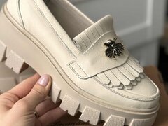 Mocasini dama culoare bej din piele naturala